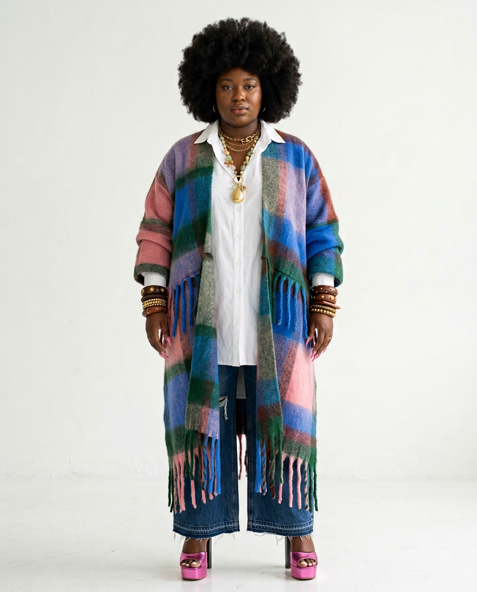 Wild Heart Plaid Tassel Kimono-2