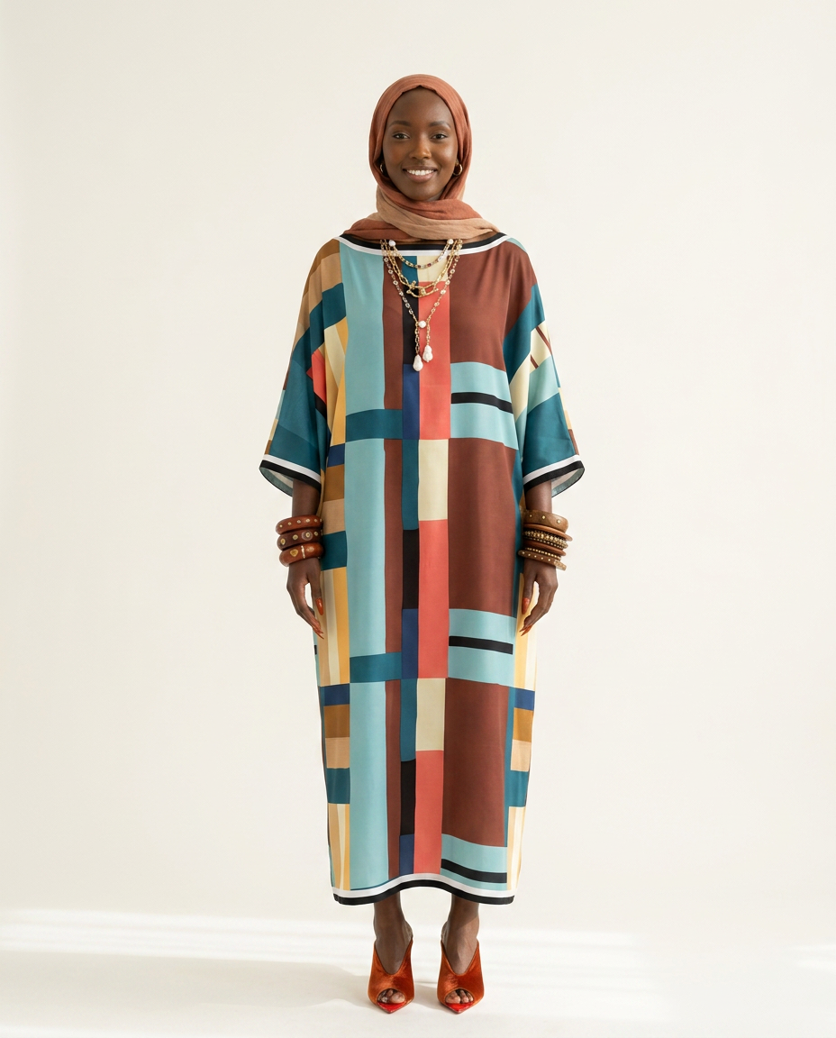 Vibrant Geometric Printed Kaftan-1