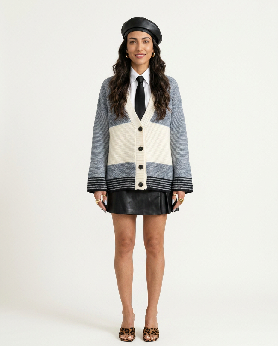 Grounded Knitted Striped Cardigan-3