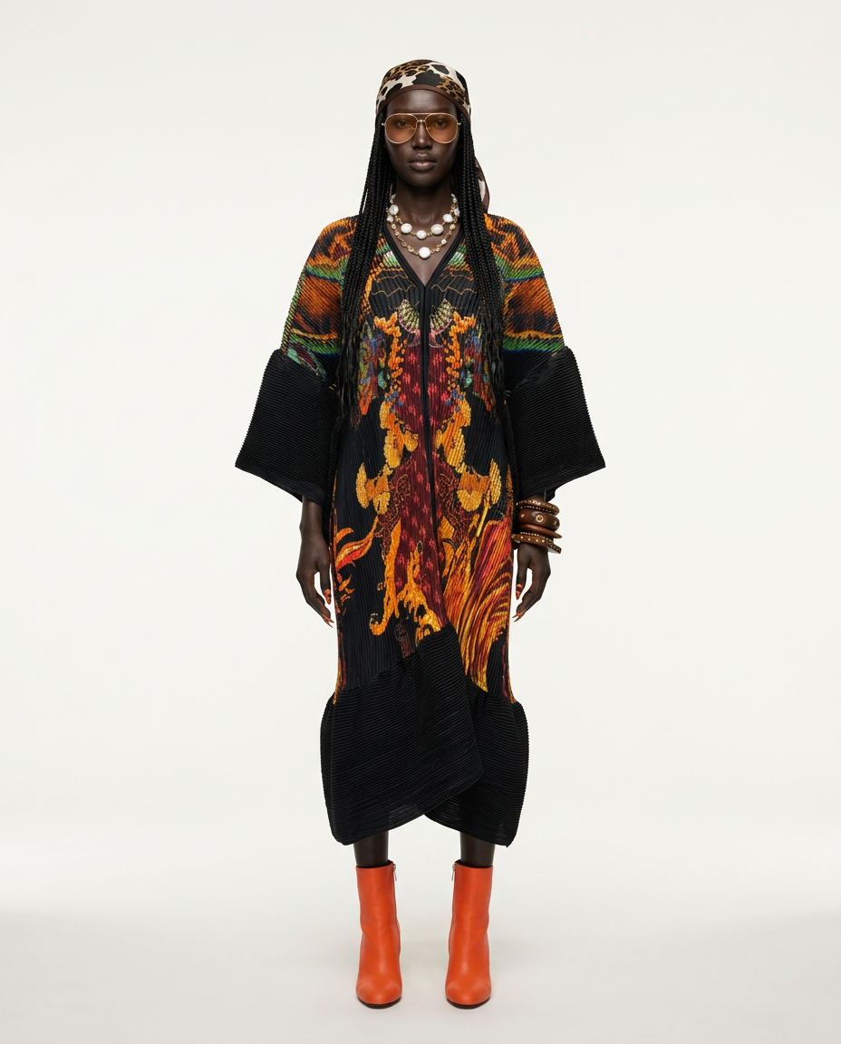 Vibrant Pleated Patterned Kaftan-2