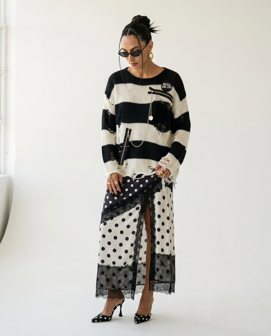Audacious Ripped Striped Knit Pullover-2