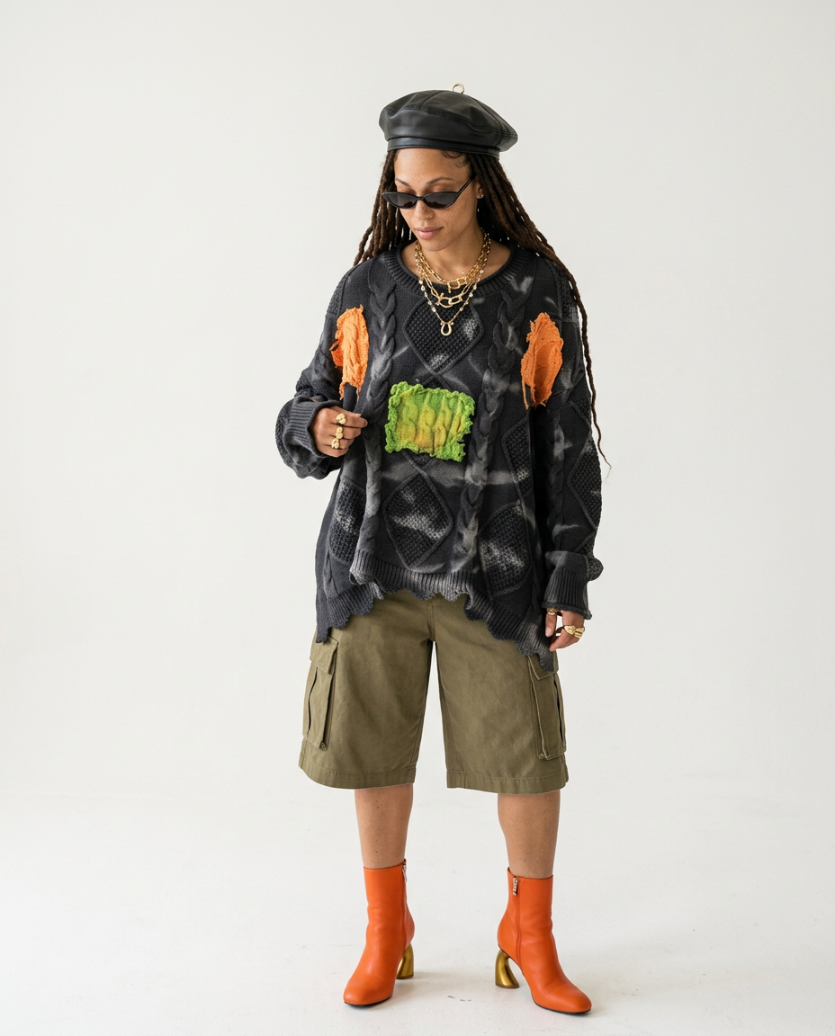 Untamed Patchwork Knit Pullover-1
