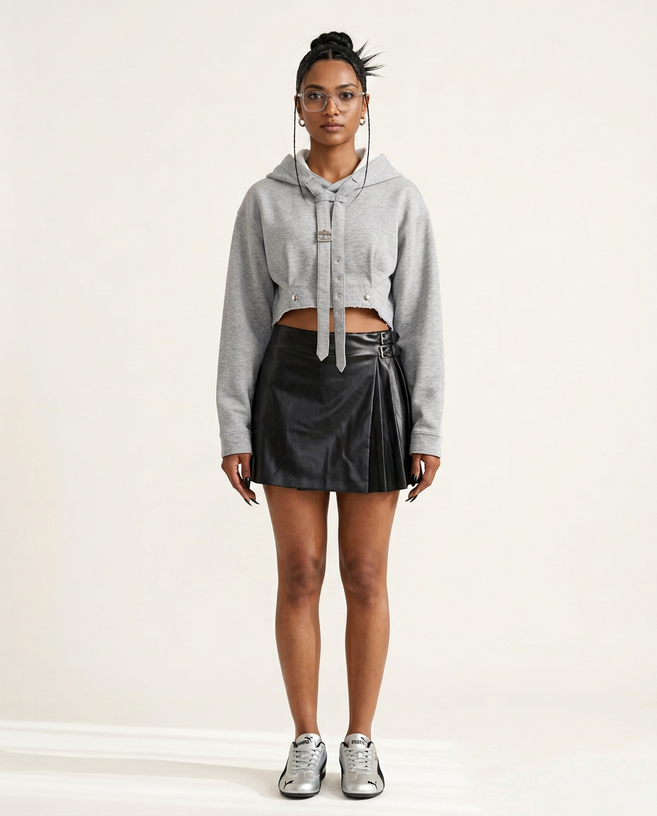Audacious Buckle Cropped Hoodie-4