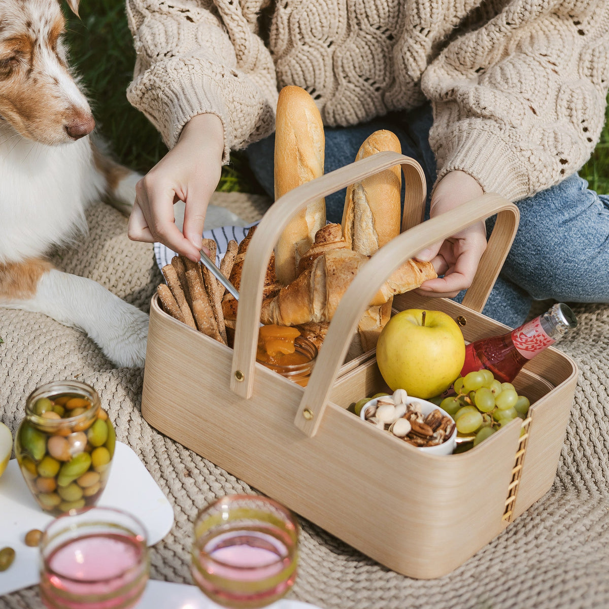 Stylish picnic basket, Outdoor basket with handles, Beach basket-4