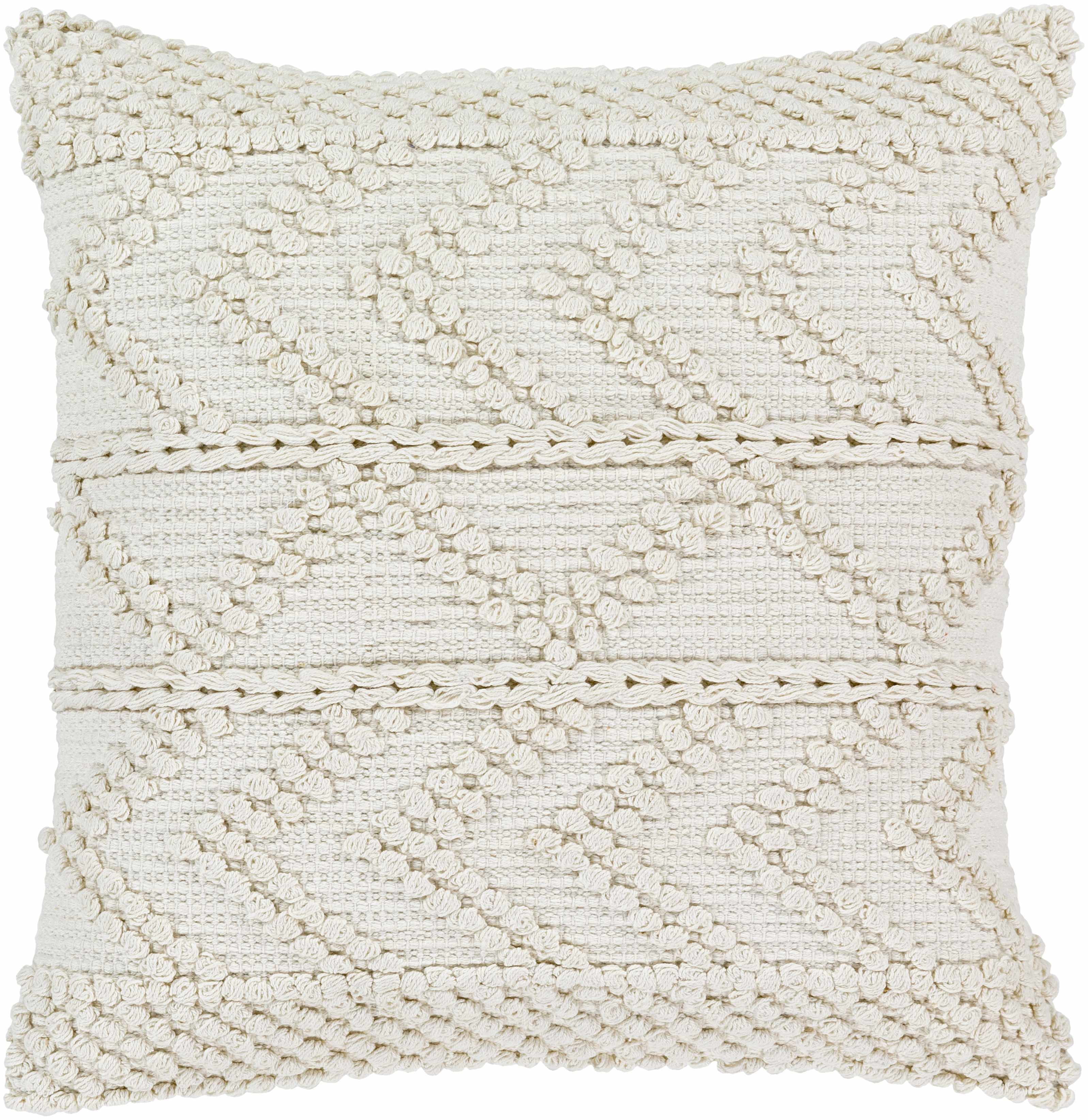 Sumiton off white textured crochet cotton throw pillow with hand-woven bohemian design
