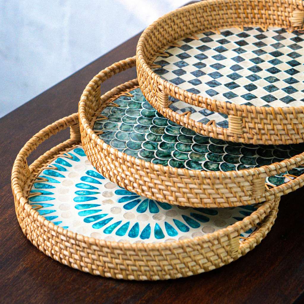 Rattan Trays • Mother of Pearl • Cascade (Multiple Sizes)-4