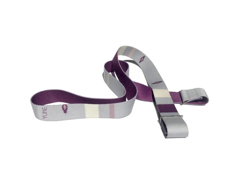 Grey Suzy yoga strap and mat carrier made of organic cotton with metal D-ring buckles