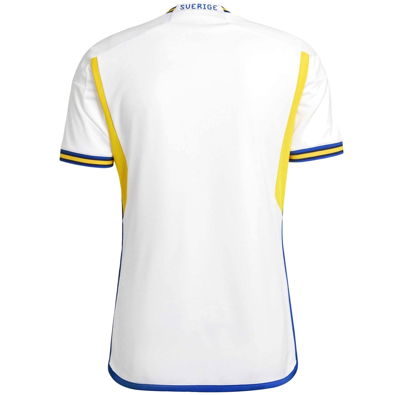 Sweden away soccer jersey 2022/23 in white with yellow and light blue retro 90s stripes — view 2
