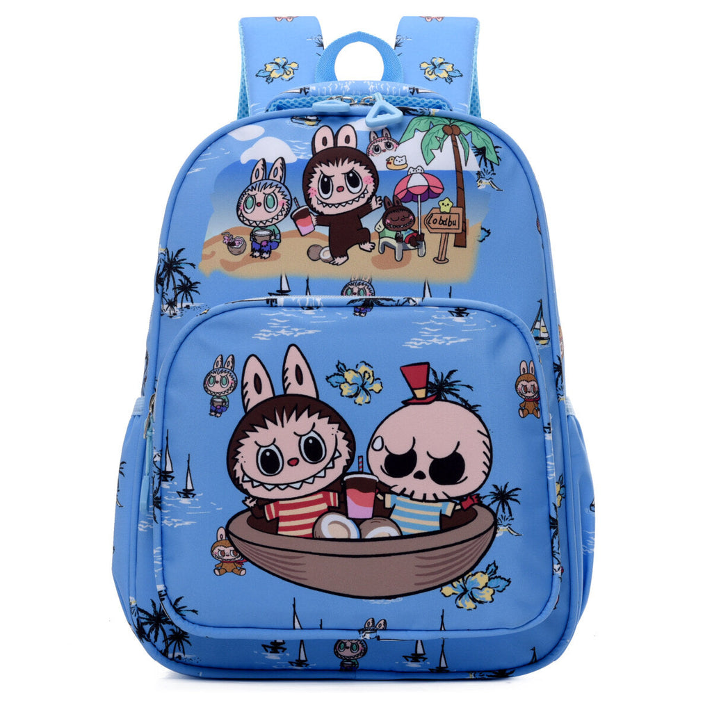 Sweet Home Labubu kids backpack in vibrant colors with ergonomic straps and cute character details