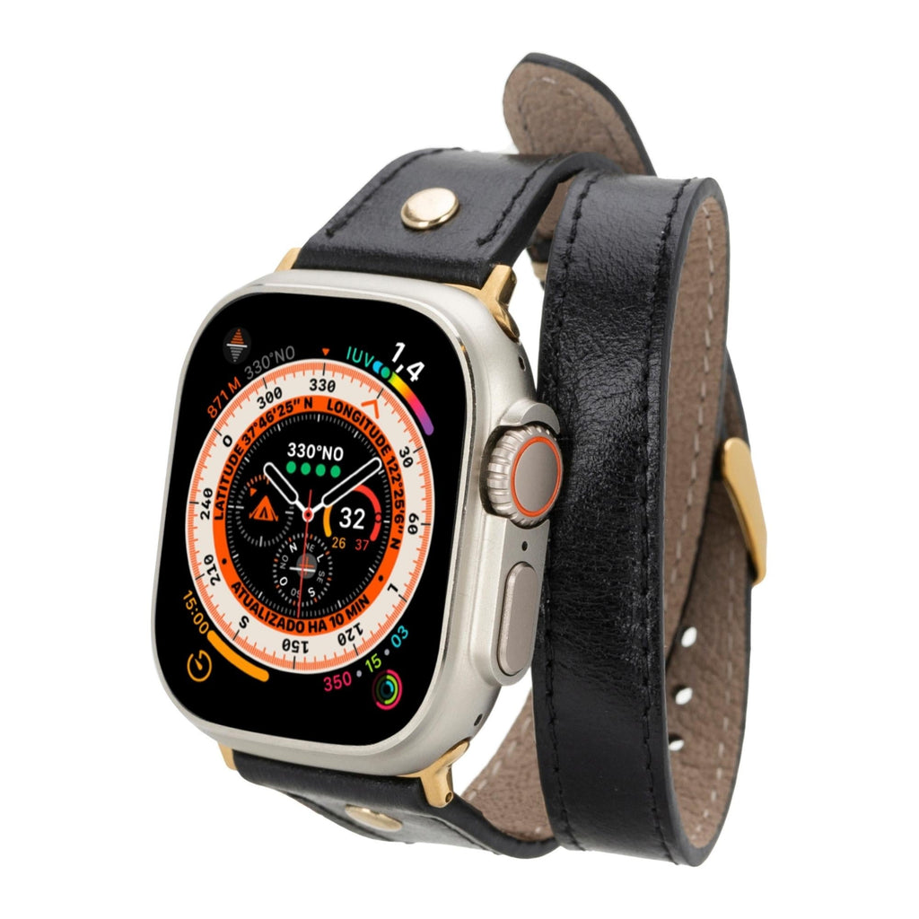 Syracuse double tour genuine leather Apple Watch band with elegant gold buckle and adapter hardware — view 5