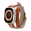 Syracuse double tour genuine leather Apple Watch band with elegant gold buckle and adapter hardware