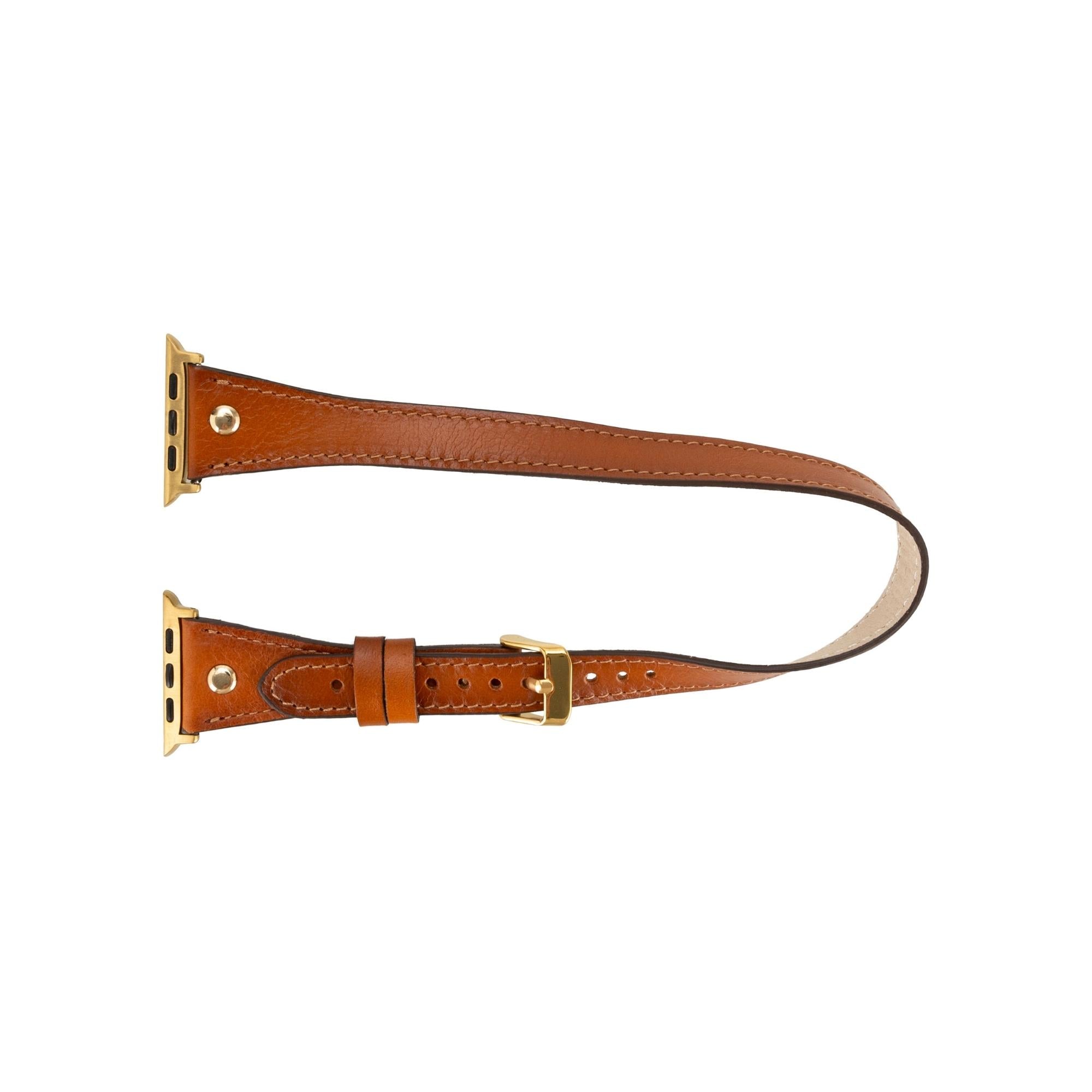 Syracuse double tour genuine leather Apple Watch band with elegant gold buckle and adapter hardware — view 4