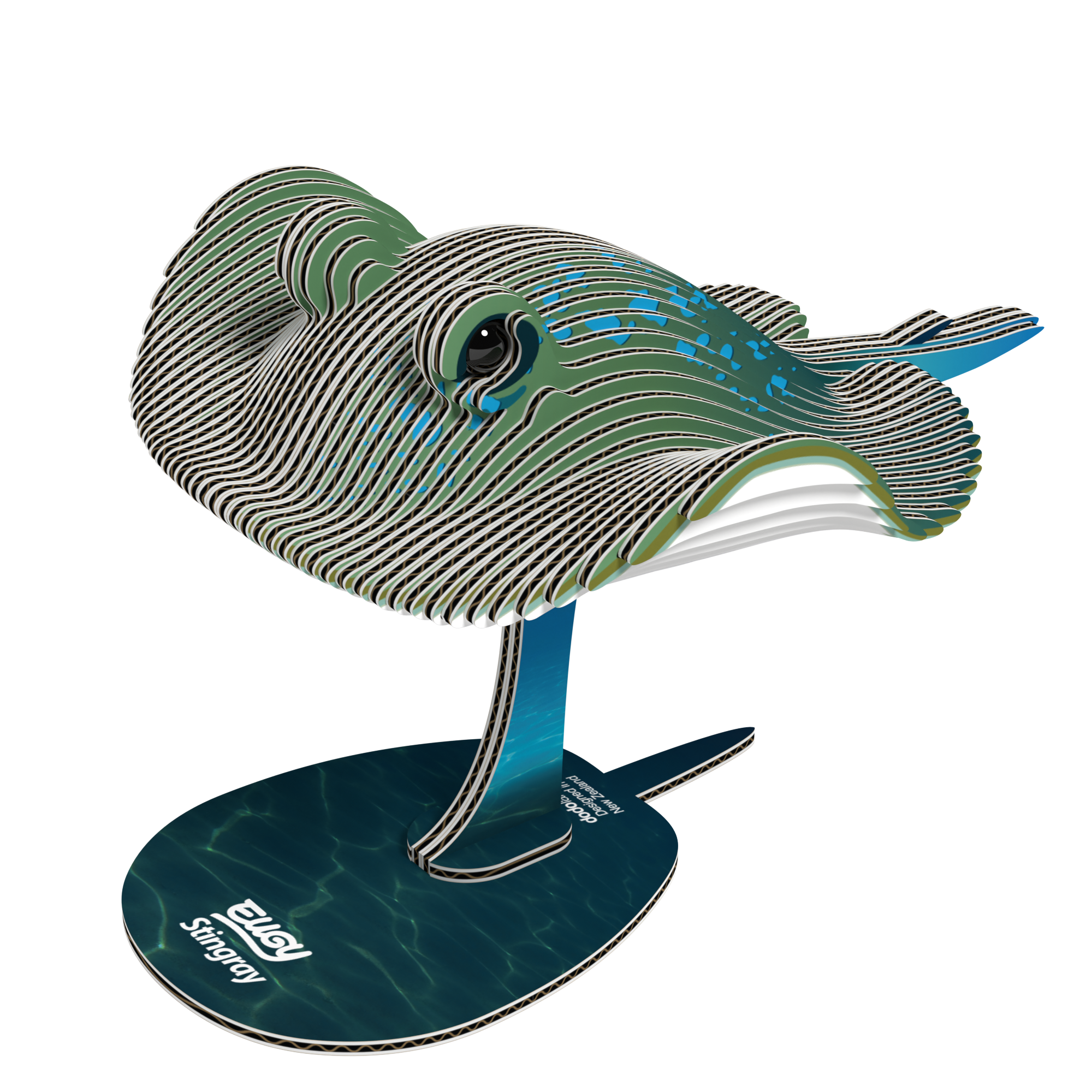 Stingray 3D puzzle built from eco-friendly biodegradable cardboard on a display stand — view 5