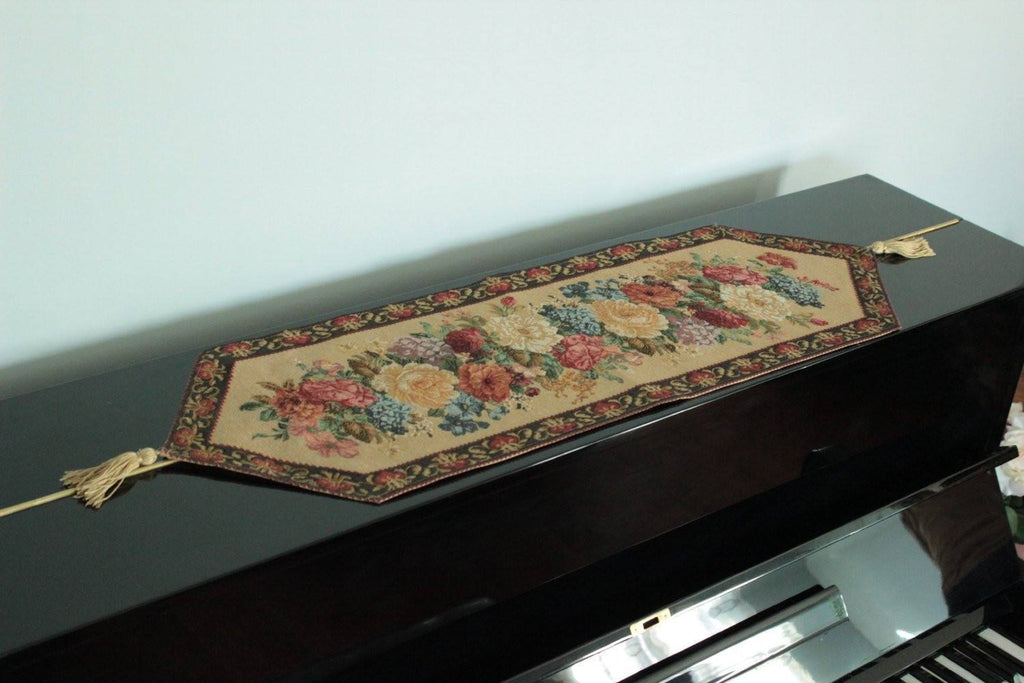 Three piece rustic floral woven cotton blend table runner set with colorful morning awakening design — view 5