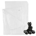 White 90gsm waterproof tarpaulin cover with black bungee balls for outdoor garden and camping protection