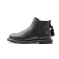 Tassel tail kids Chelsea boots in waterproof leather with warm lambswool lining and side zipper