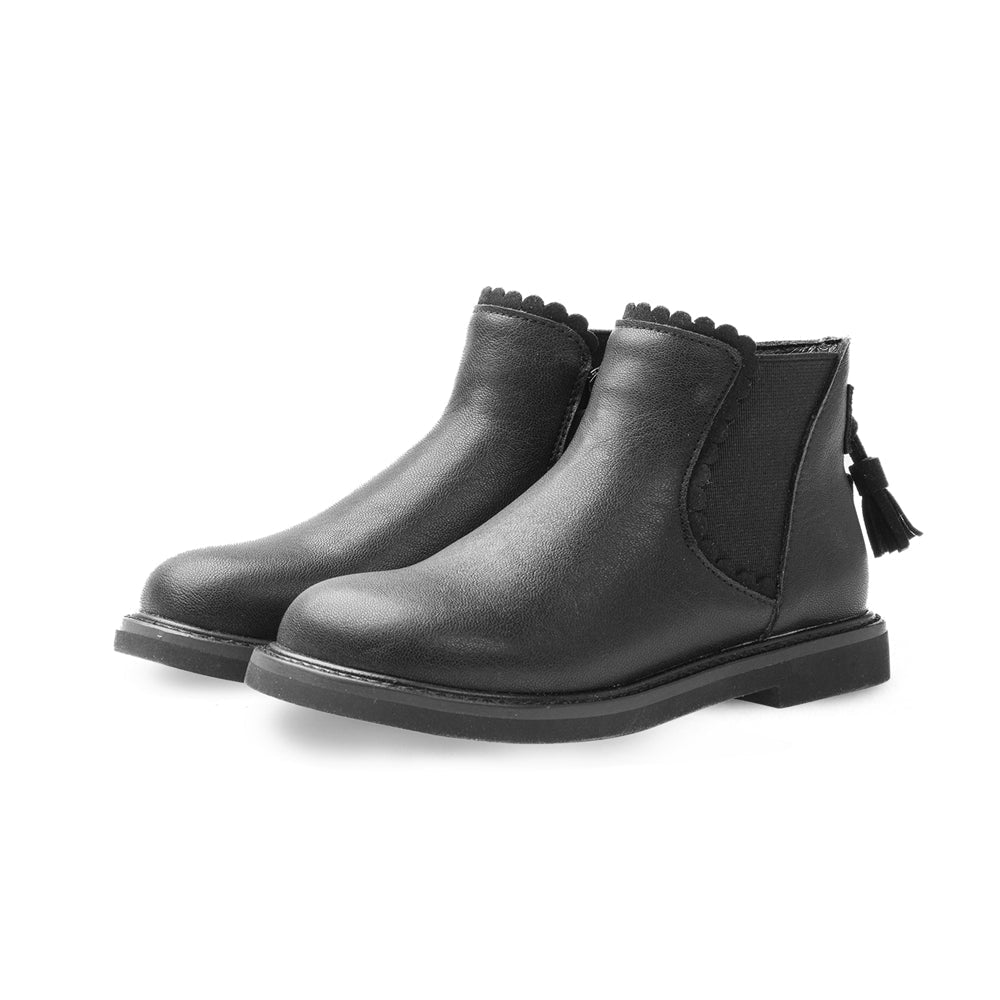 Tassel tail kids Chelsea boots in waterproof leather with warm lambswool lining and side zipper — view 2