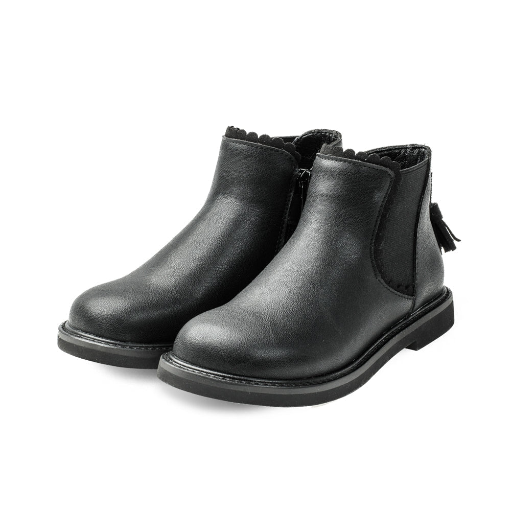 Tassel tail kids Chelsea boots in waterproof leather with warm lambswool lining and side zipper — view 3