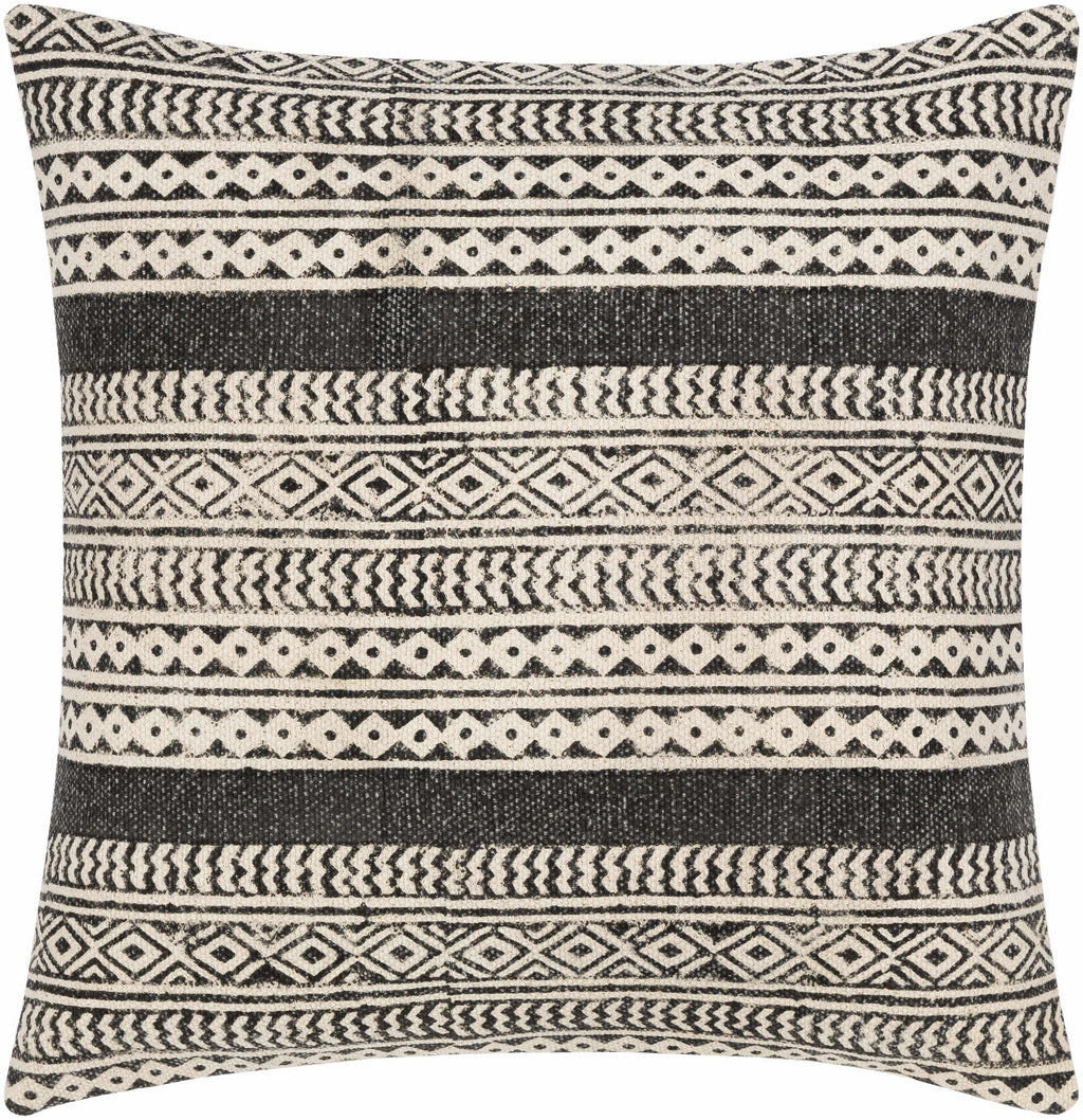 Taytayan woven cotton throw pillow cover in black and beige with bohemian patterned texture — view 2