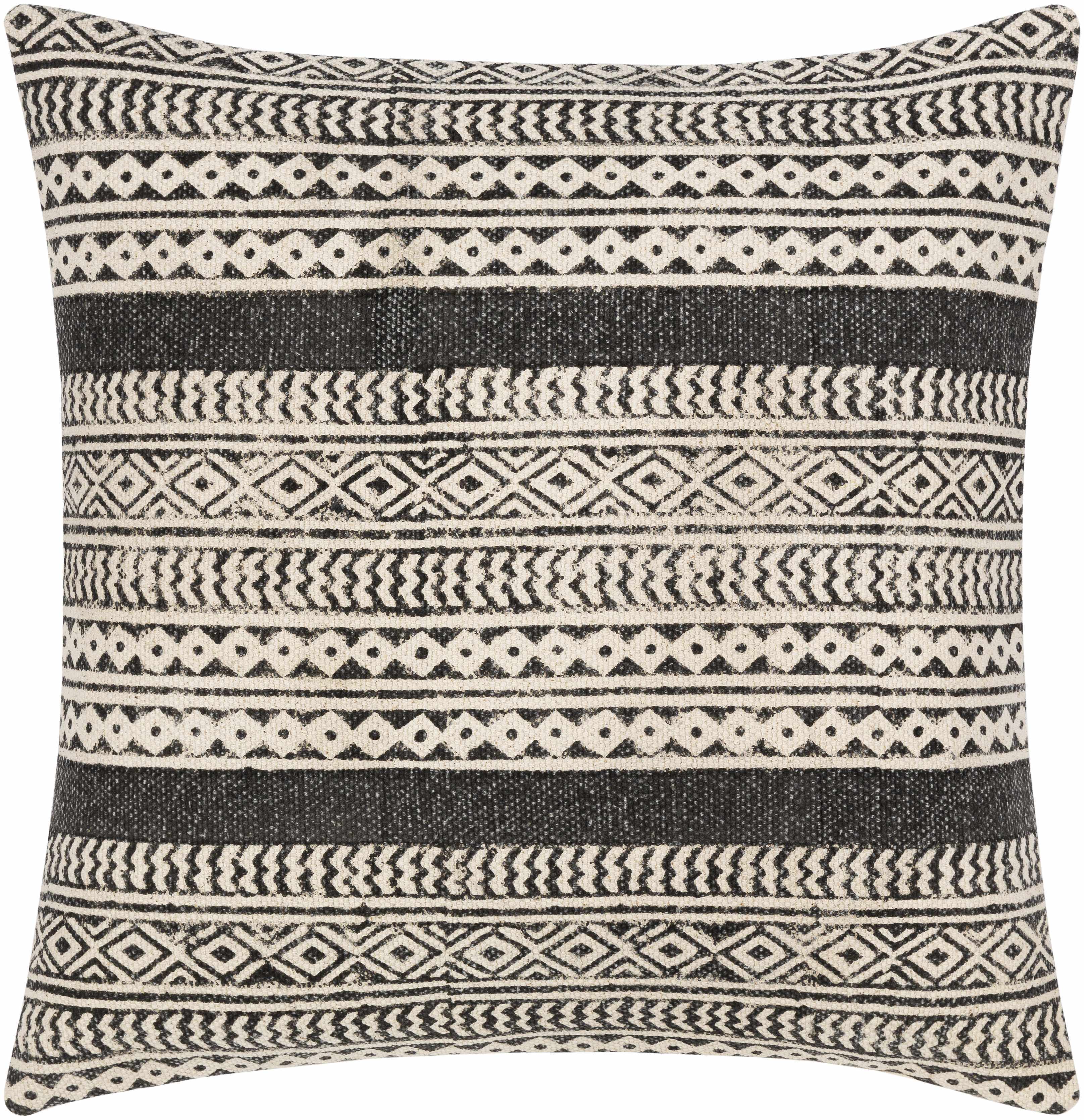 Taytayan woven cotton throw pillow cover in black and beige with bohemian patterned texture — view 2