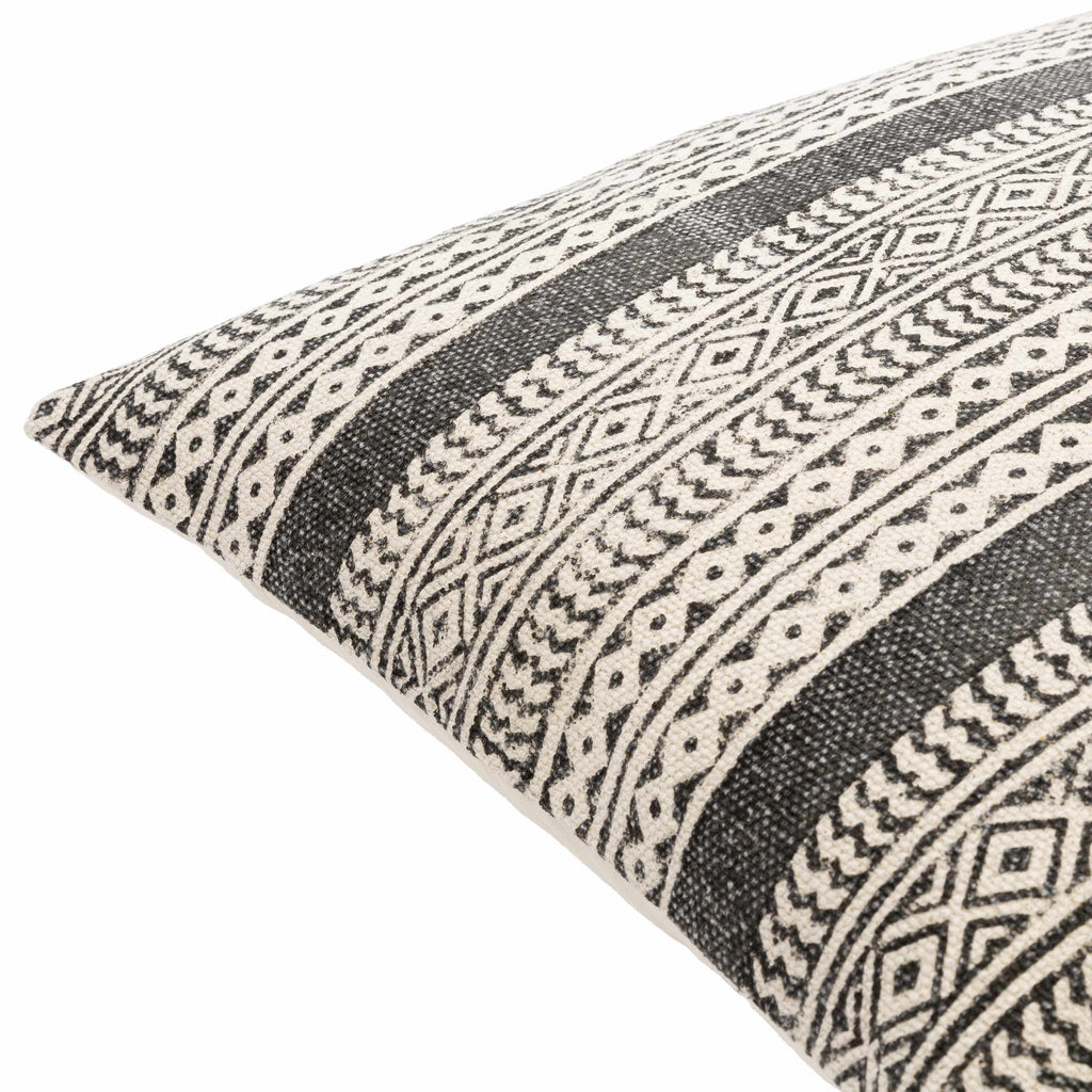 Taytayan woven cotton throw pillow cover in black and beige with bohemian patterned texture — view 4