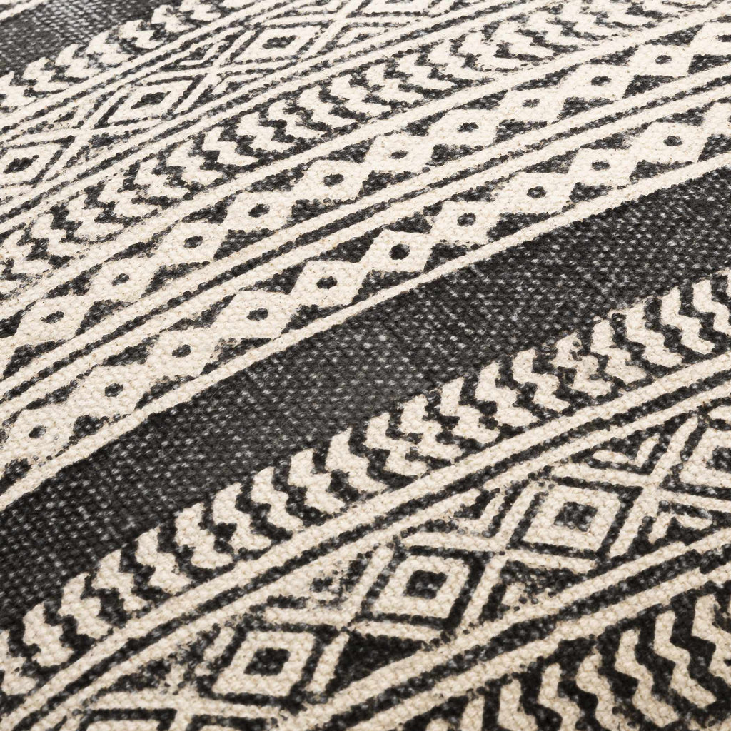 Taytayan woven cotton throw pillow cover in black and beige with bohemian patterned texture — view 5