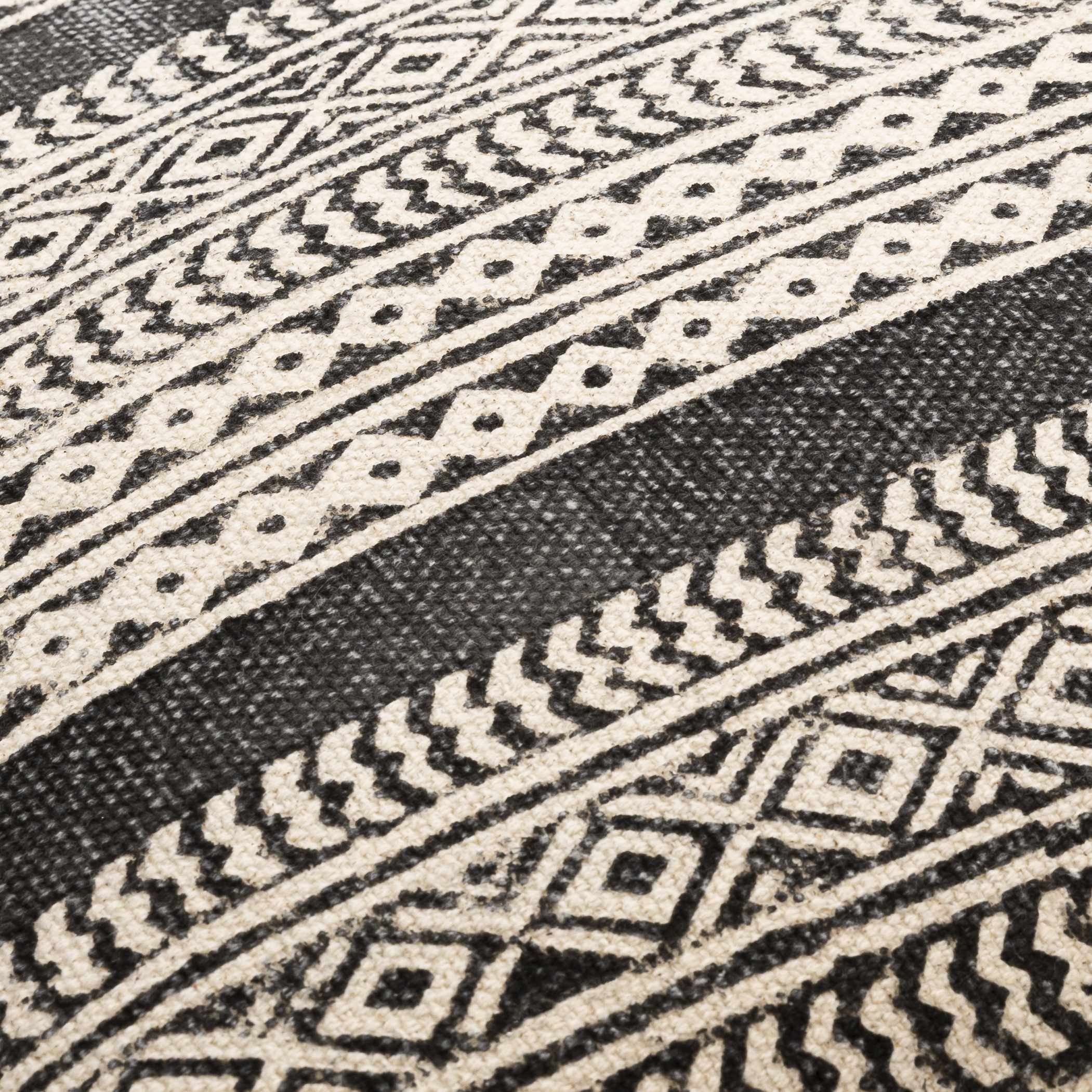 Taytayan woven cotton throw pillow cover in black and beige with bohemian patterned texture — view 5