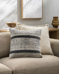 Taytayan woven cotton throw pillow cover in black and beige with bohemian patterned texture