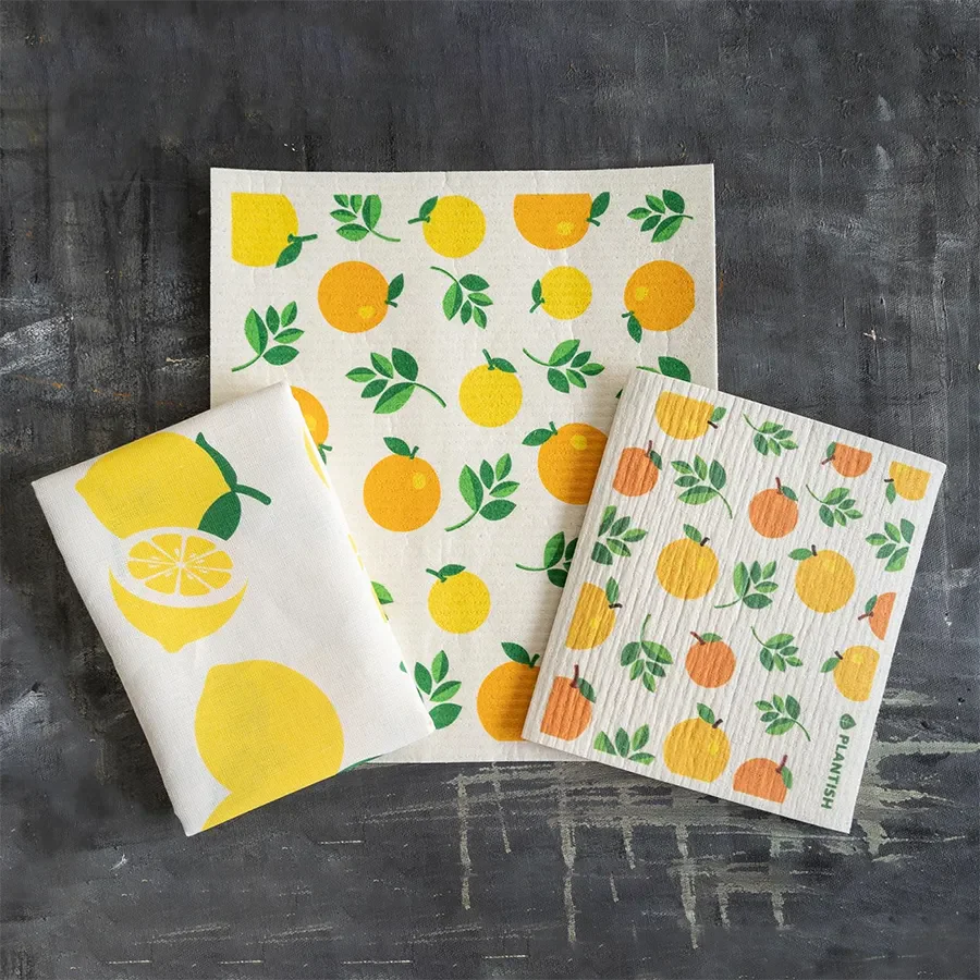 Swedish tea towel in a folded natural linen and cotton fabric with hanging loop — view 2