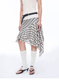 Tencel acetate plaid irregular A-line skirt in retro checkered pattern with flowy knee-length hemline