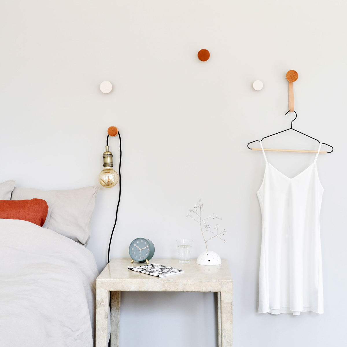 Geometric Beech Wood & Ceramic Wall Mounted Coat Hook / Knob - Dark Terracotta Orange-4
