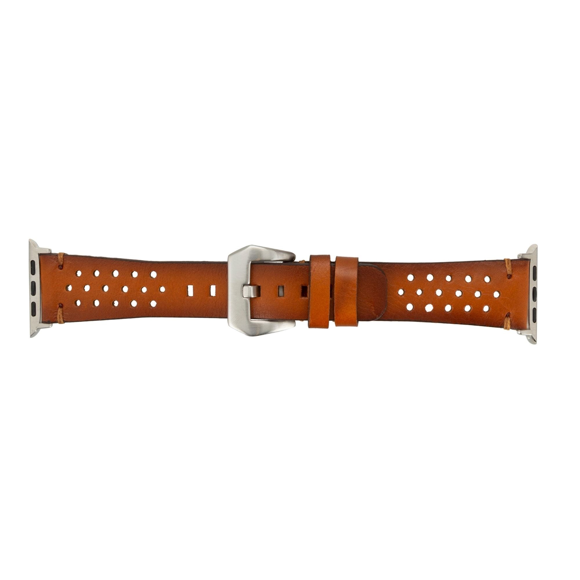 Genuine leather Teton Apple Watch band in classic style attached to a smart watch face — view 5
