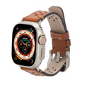 Genuine leather Teton Apple Watch band in classic style attached to a smart watch face