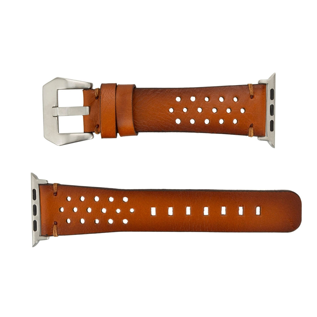 Genuine leather Teton Apple Watch band in classic style attached to a smart watch face — view 4