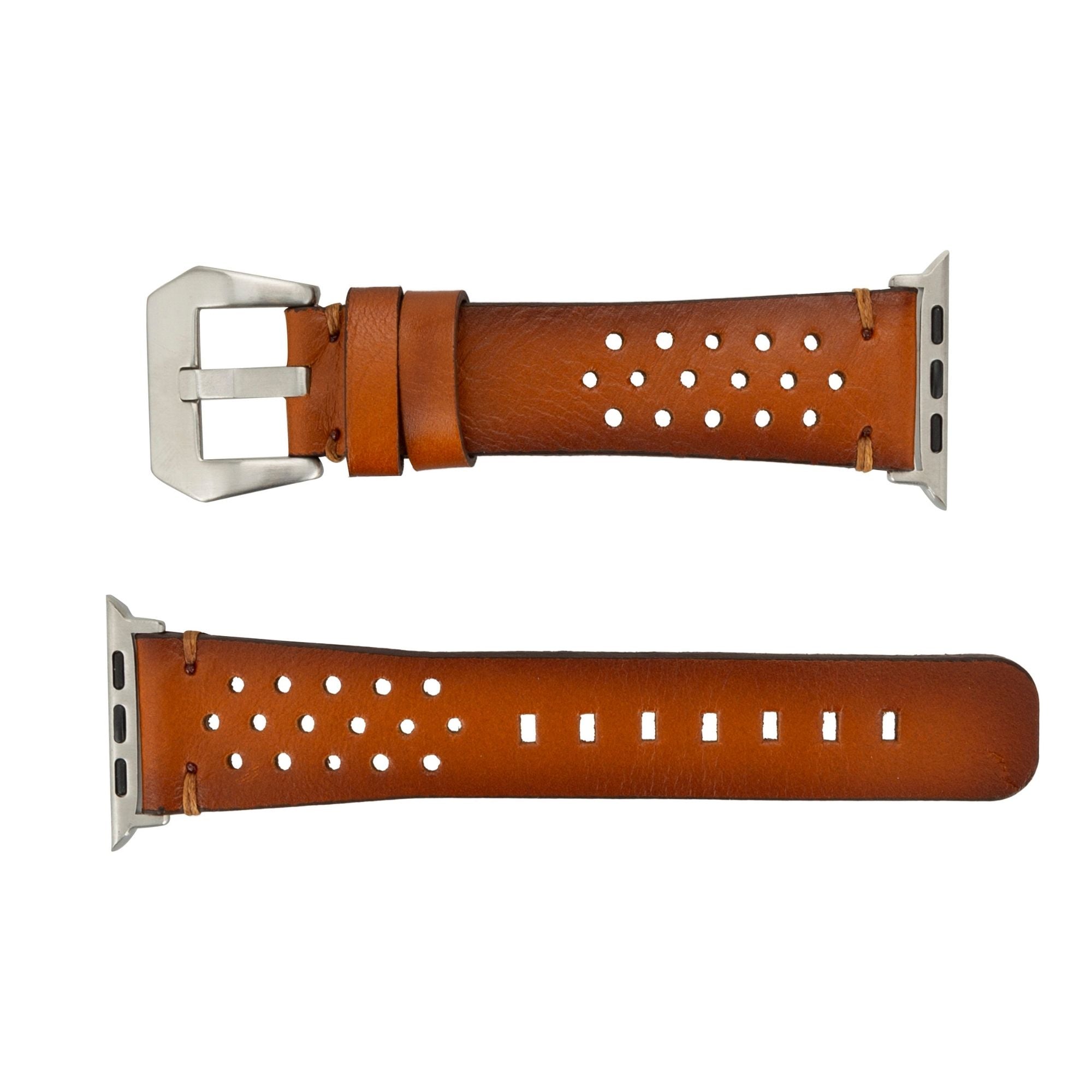 Genuine leather Teton Apple Watch band in classic style attached to a smart watch face — view 4