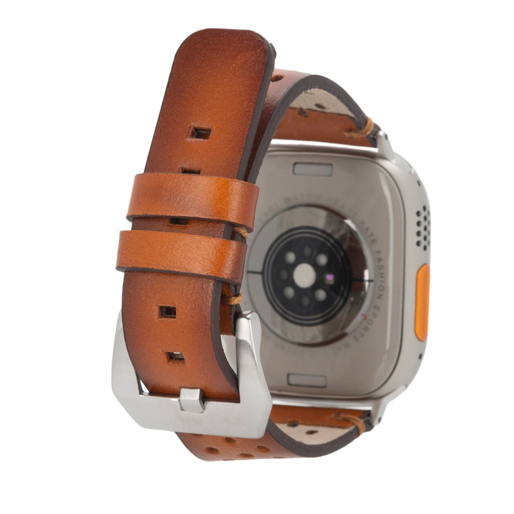 Genuine leather Teton Apple Watch band in classic style attached to a smart watch face — view 2