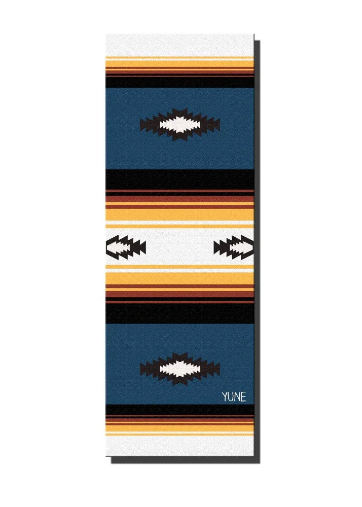 Nelson striped yoga mat with 6mm thick non-slip eco-friendly PER material unrolled on the floor