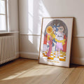 The Sun and the Moon tarot style art print featuring celestial ladies and disco ball