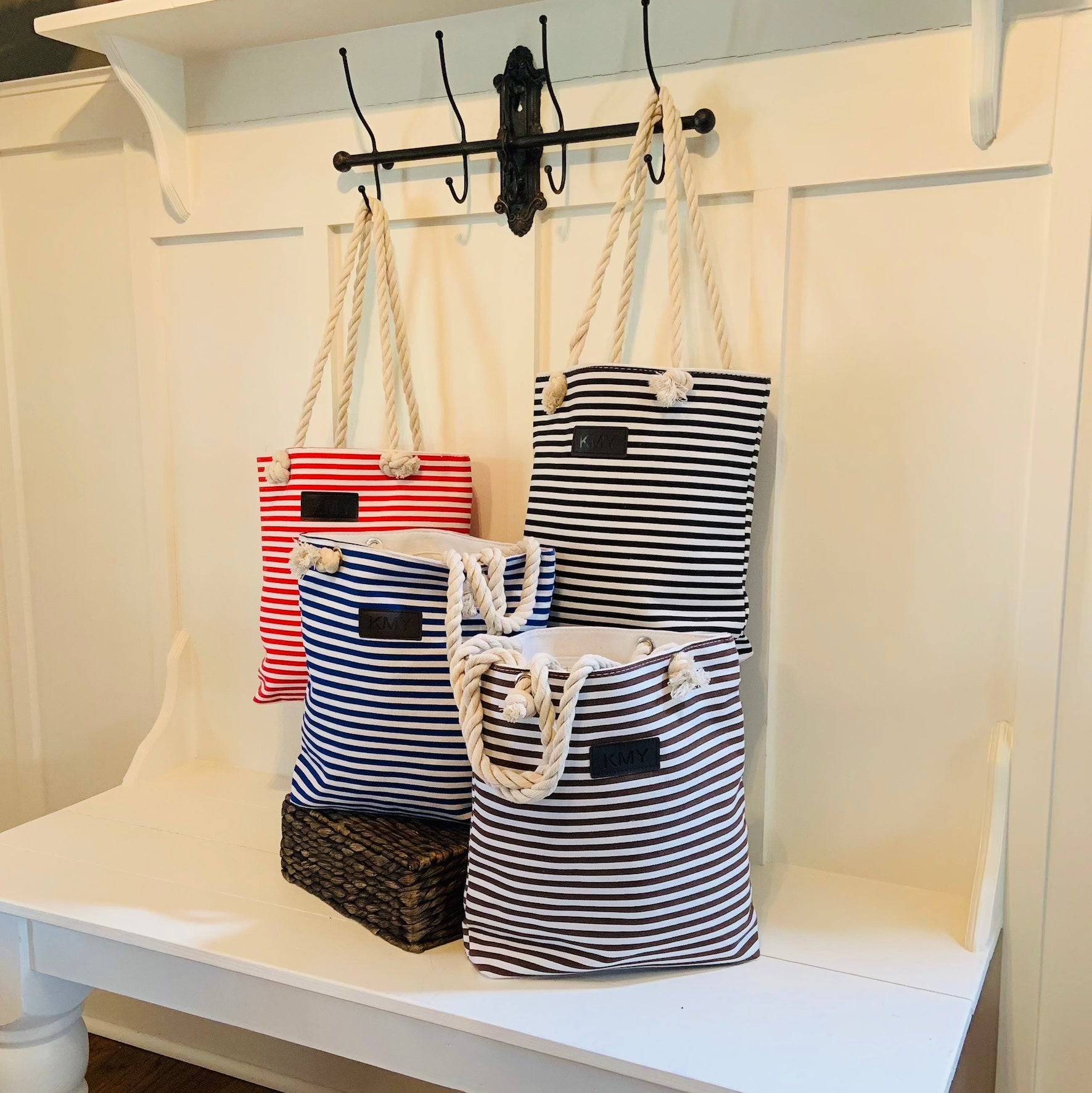 Striped canvas tote bag with zipper closure and spacious interior for women — view 2