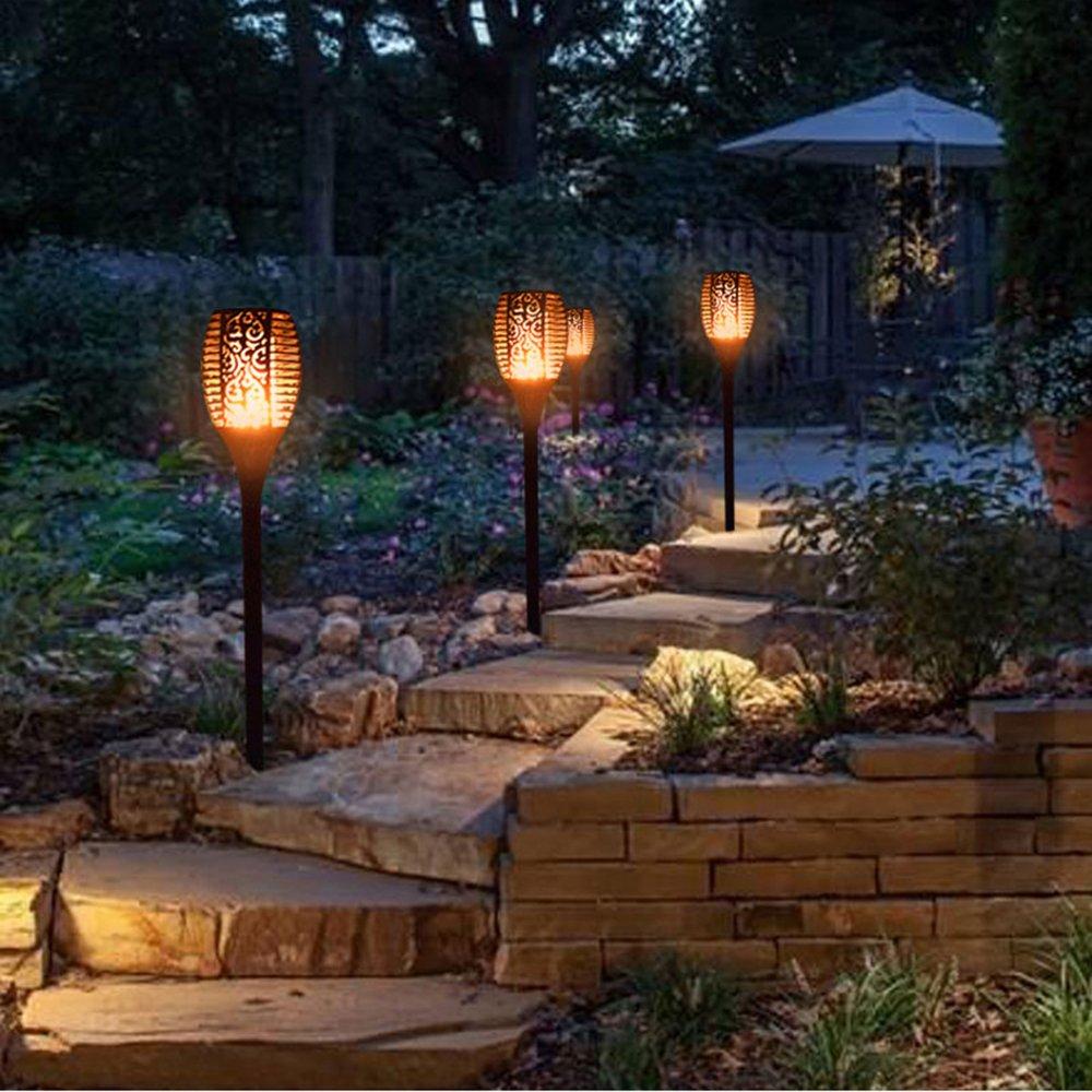 SolaFlame 96LED flickering flame outdoor solar lights with versatile ground and wall mounts in black — view 5