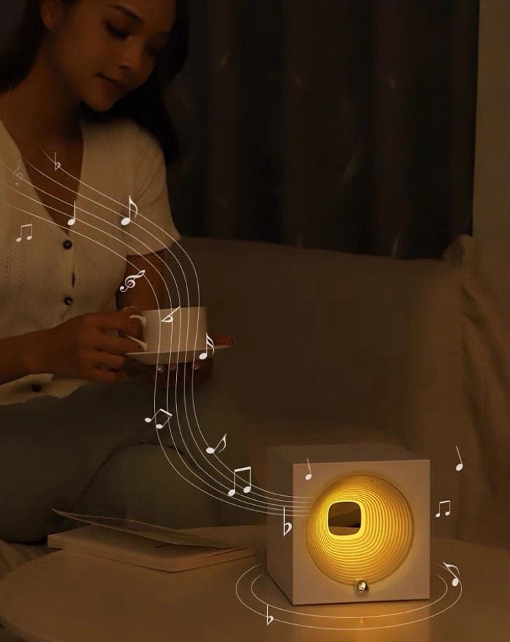 Time Machine bedside lamp with modern dimmable sleep light and built in speaker on nightstand — view 2
