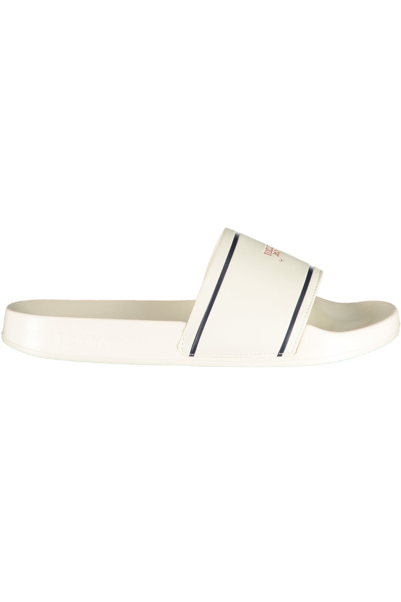 Women's white designer slip-on sandal slippers featuring iconic logo print on the top strap