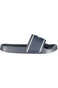 Tommy Hilfiger women's blue slip-on slippers with signature logo print and comfortable flat sole