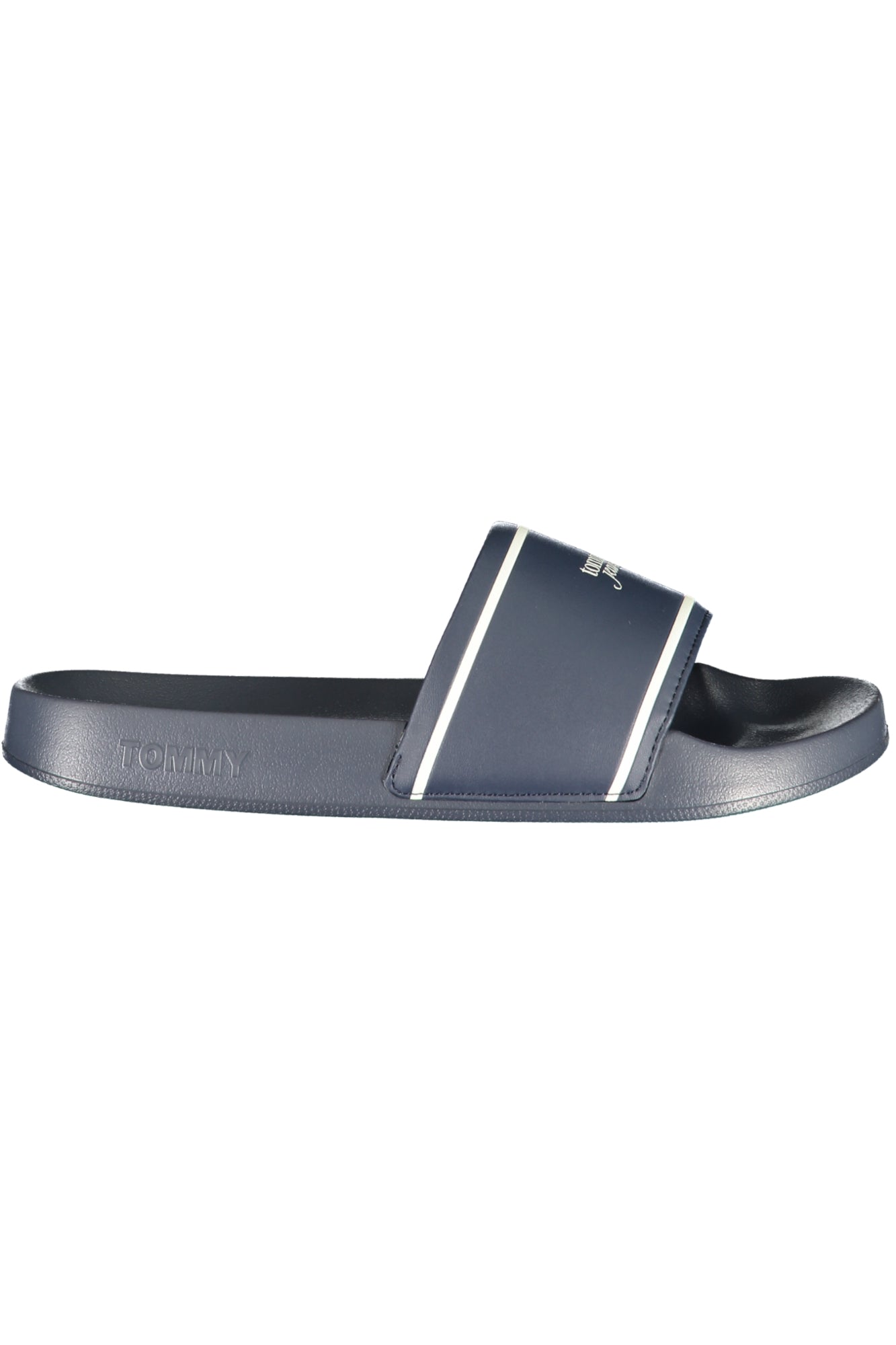 Tommy Hilfiger women's blue slip-on slippers with signature logo print and comfortable flat sole