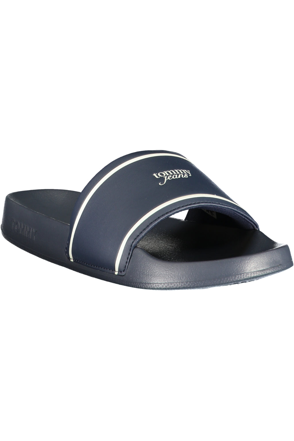 Tommy Hilfiger women's blue slip-on slippers with signature logo print and comfortable flat sole — view 2
