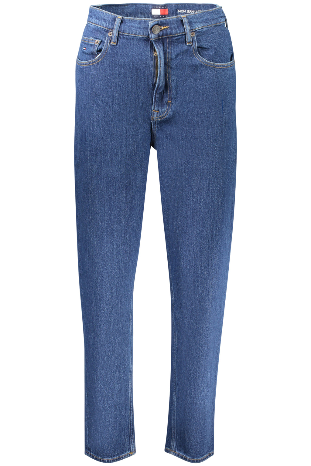 Women's blue denim ultra high tapered mom jeans by Tommy Hilfiger with five pockets