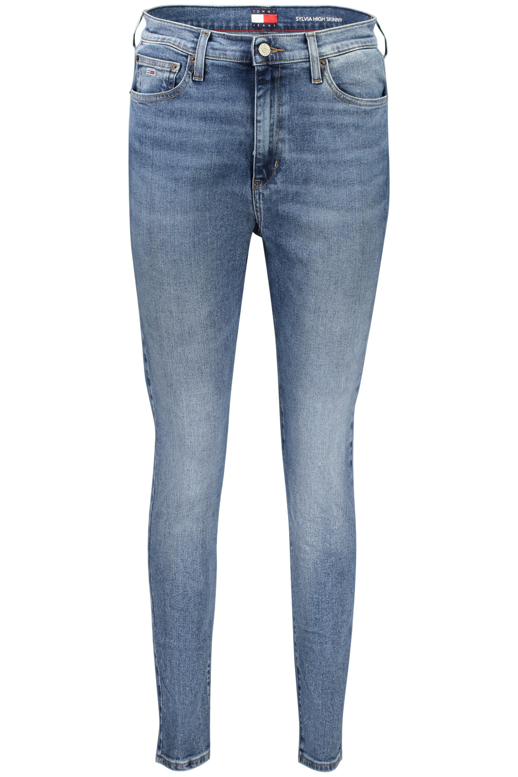 Tommy Hilfiger women's high waisted skinny jeans in washed blue denim with five pocket styling