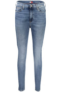 Tommy Hilfiger women's high waisted skinny jeans in washed blue denim with five pocket styling