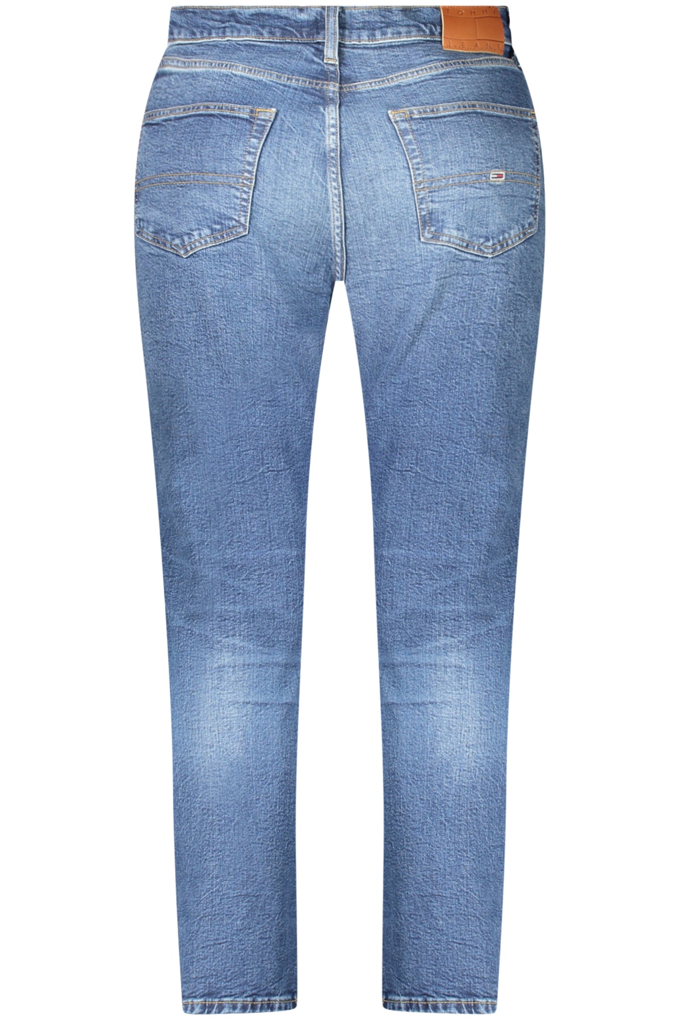 Men's blue denim dad jeans with a tapered fit washed effect and classic five pocket design — view 2