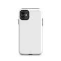 White dual-layer protective Cherry Neanderthal iPhone case showing polycarbonate shell and precise port cutouts